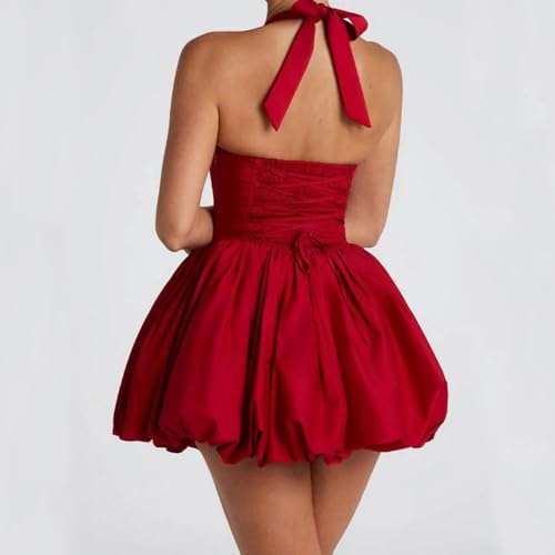 Image of Women Y2k Halter Bubble Mini Dress Sleeveless Backless Corset Dress Elegant Party Cocktail Puff Dresses Streetwear