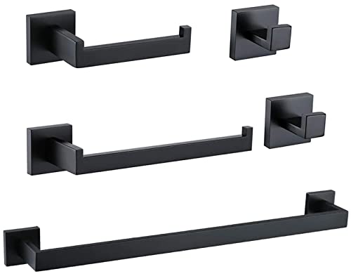 Toallero de baño negro de 5 piezas para renovar tu hogar con estilo moderno 2