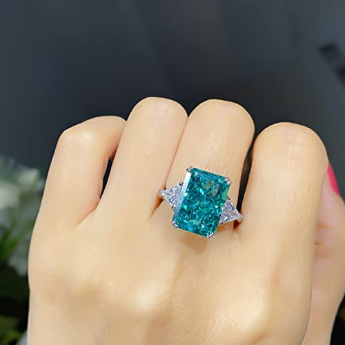 Vintage Luxury Pure 925 Sterling Silver Square Emerald Green Zircon Engagement Finger Rings for Women Jewelry Sparkling Green CZ Gemstone Promise Rings3