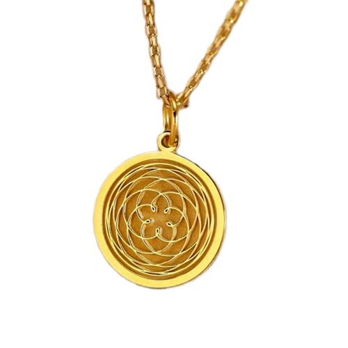 Pendentif pièce gravée Fleur de Vie argent plaqué or LKBEADS