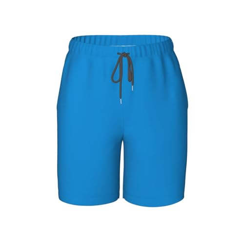 Solid Color Blue Youth Beach Pants, Soft and Breathable, with Drawstring Waist, Suitable for Sports and Leisure.