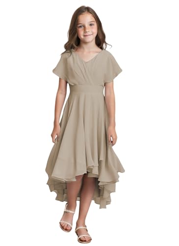 MCieloLuna Summer Chiffon Flower Girl Dress Flowing Ruffle Sleeve Junior Bridesmaids Dresses High-Low Formal Party Gown