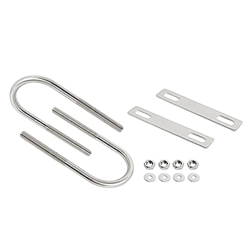 Image of Round U-Bolts 1.77 inch(45mm) Inner Width M8 Thread 304 Stainless Steel Silver with Plates Nuts Flat Washers for Car /RV /Trailer Bumper, 2Pcs
