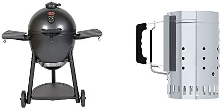 Char-Griller E16620 Akorn Kamado Charcoal Grill, Graphite & Charcoal Grill Chimney Starter with Quick Release Trigger, 12-Inch