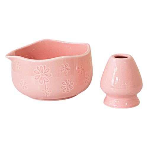 日本製 手作り 陶器 抹茶碗 450ml 青 注ぎ口付き 陶器茶碗 互換性あり (ピンク)