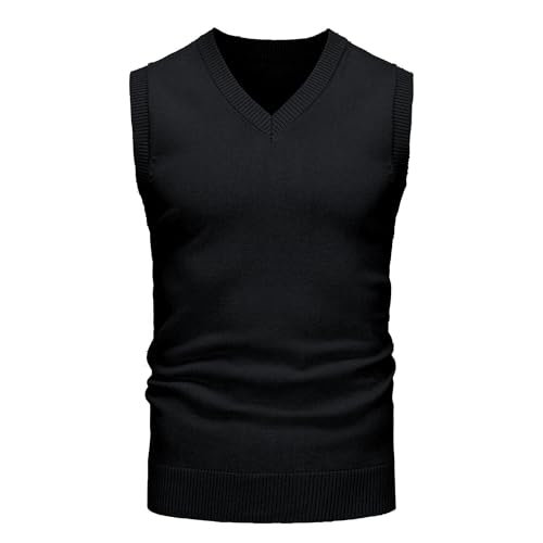 Men’s V-Neck Sleeveless Sweater Vest – Solid Black Knit Vest for Men, Classic Pullover Style, Mens Sweater Vest3