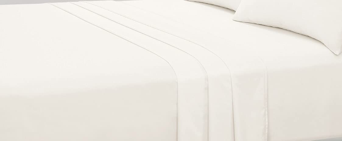 180 Thread Count 100% Pure Soft And Luxurious Plain Dyed Percale Flat Sheet Hotel Quality Bedding Flat Sheet (Cream, Super King: 310 x 275cm)