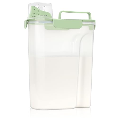 LEAWALK Airtight Rice Storage Container Cereal Dry Food Flour and Sugar Bin Dog Cat Food Dispenser with Measuring Cup BPA Free Clear Plastic Kitchen (Green 5L-1pack)