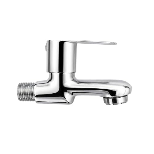 Image of Wall Mounted Bib Cock | Faucet for Bathroom, Kitchen Wash Basin and Utility Areas | Heavy Duty Brass Construction with Mirror Chrome Finish | Smooth Single Lever Water Tap for Residential