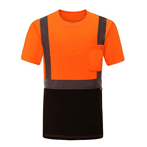 Hi Vis T Shirts ANSI Class 2 Reflective Safety High Visibility Short Sleeve Shirts (Orange, M)