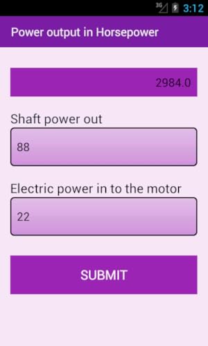 Power out put in Horse power