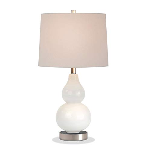 Katrina 21.25" Tall Petite Table Lamp With Fabric Shade In White Glass/Satin Nickel/White #TOP2