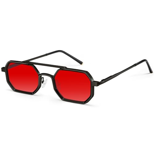 Square Aviator Sunglasses for Men with Spring Hinges, Metal Frame Punk Shades