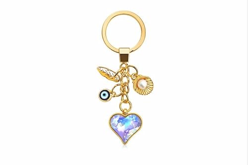 Işığa Göre Renk Değiştiren Mavi Kalp Anahtarlık – Nazar Boncuklu, İnci Detaylı, Şans & Sevgi Simgeli Şık Çanta ve Anahtar Aksesuarı