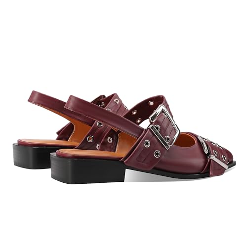 Women Buckle Ballet Flats Pointed Toe Slingback Wide Flat Casual Comfortable Ballerina Block Heel Shoes4