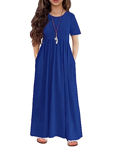 Image of Arshiner Girls Maxi Dress Long /Short Sleeve Casual Holiday Dress with Pockets for 5-13 Years