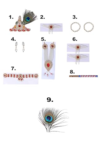 Image of Krishna Dress for Kids, Baby Krishna Dress for Janmashtami with Krishna Mukut, Peacock Feather & Flute Embroidered Krishna Costume for Girl & Boy, 3 Months-8 Years