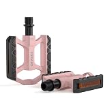 GEWAGE Pedales Aluminio Bicicleta – compactos Ligeros​ – 3 rodamientos sellados, Plataforma Antideslizante con Reflector – MTB/Trekking/Ciudad/Infantiles (Rosa)