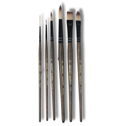 Brustro AquaStrokes Artist Brushes | Set of 6 | Ideal for Watercolour, Gouache, Acrylics, Oil Brush, Synthetic Bristles, Wooden Handle | Made for Students and Professionals Artists