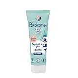 Biolane - Dentifrice Bebe 2en1 Bio - Nettoie les 1eres dents - Apaise les poussées dentaires - Sans Fluor - Arôme fraise - Fabriqué en France - 50 ml