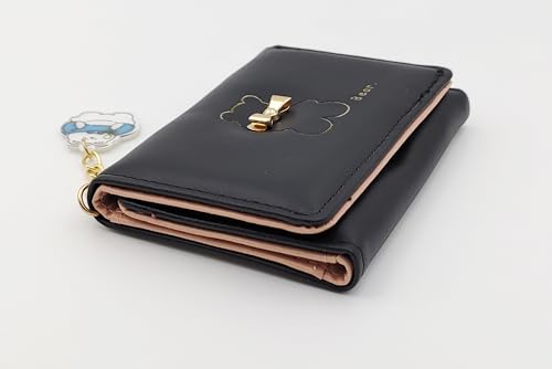Image of Valerie Floral Small Wallet for Girls Women Tri-Folded Wallet Cash Pocket Flowers PU Leather Print Card Holder Coin Purse with ID Window (Black)