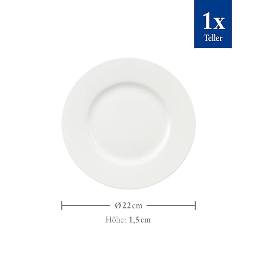 Villeroy & Boch – Royal Frühstücksteller 22 Cm Durchmesser, Spülmaschinenfest, Mikrowellensicher, Schönes Geschirr, Teller Weiß Keramik, Dessertteller, Kuchenteller, Essteller, Premium Porzellan