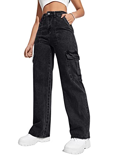 SweatyRocks Women's High Waist Cargo Jeans Flap Pocket Wide SweatyRocks Women's High Waist Cargo Jeans Flap Pocket Wide
