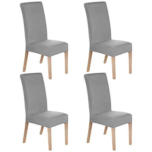 OFNMY Juego de 4 Fundas elásticas para sillas de Comedor, de extraíbles y Lavables, Fundas Protectoras para sillas para Comedor, Hotel, Boda, hogar, Cocina (Gris) Cover