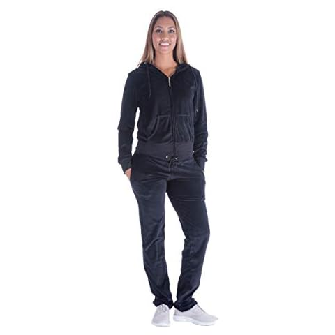 Facitisu Women's Track Suit Set 2 Piece Velvet Sweatsuits Jogging Sweatshirt & Sweatpants Sport Wear Outfits - Black - 3X-Large Cover