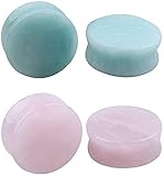 NewZenro 2Pairs Rose Quartz Aventurine Natural Organic Stone Ear Plugs Gauges Tunnel Expanders Stretcher Double Flared Amazonite Flesh Piercings Body Jewelry Set (0g(8mm))