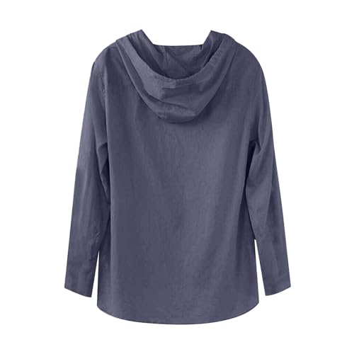 Linen Shirts for Men Lightweight Button Up Long Sleeve Shirts with Hood Loose Fit Breathable Boho Beach Linen Hoodie4