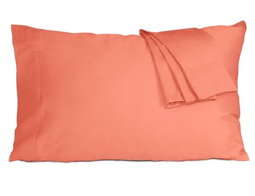 Pillow Cases, King Size Cotton Percale Weave Pillowcases, Pre-Shrunk Breathable and Hypoallergenic Pillowcases, Set of 2 (2 Piece King 20 Inch x 40 Inch, Coral)