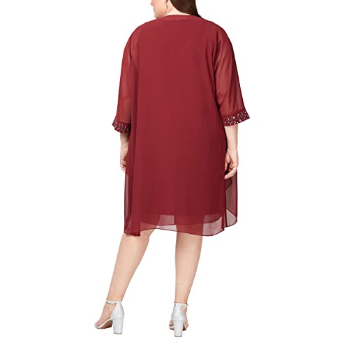 Image of S.L. Fashions Women's Plus Size Chiffon Tier Jacket Dress with Beading Detail