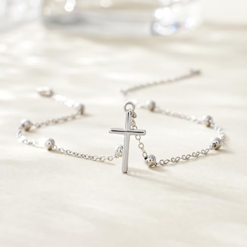 Image of CHIC & ARTSY 925 Sterling Silver Ankle Bracelets for Women, Adjustable Double Layer Chain Anklets, Minimalist Lightweight Foot Jewelry for Beach & Everyday Wear