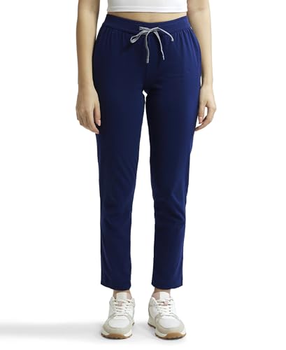 Image of Jockey 1305 Women's Super Combed Cotton Rich Relaxed Fit Mid Rise Trackpants with Contrast Side Piping and Pockets