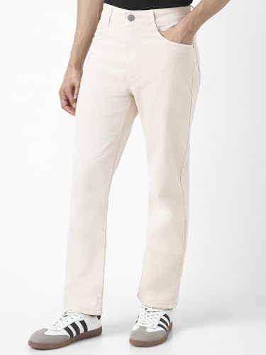 Urbano Fashion Men Mid Rise Straight Fit Washed Jeans Ecru - Image 4
