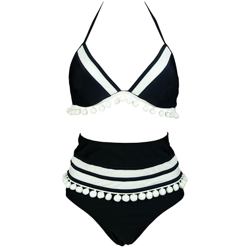 Viloree - Conjunto de bikini para mujer, diseño de cuello en V, triángulo, cintura alta, 2 piezas, Negro , M Taille Tall