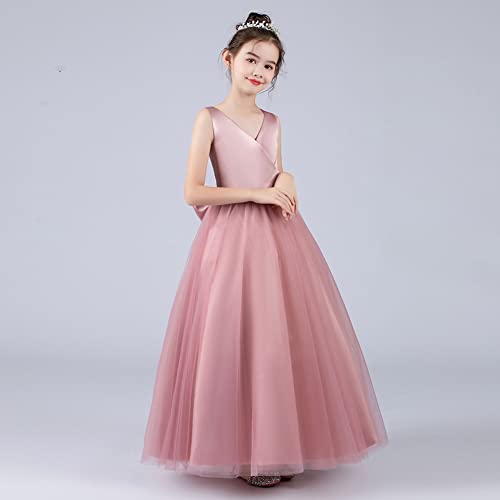 Girls Dress Formal Big Bowknot Backless Tulle Wedding Pageant Gown Princess Birthday Party Prom Ball Gown 5-14Y3