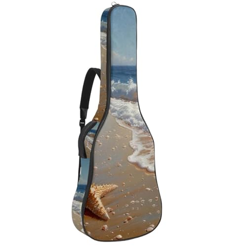 Housse de guitare acoustique motif plage et coquillages pour les vacances