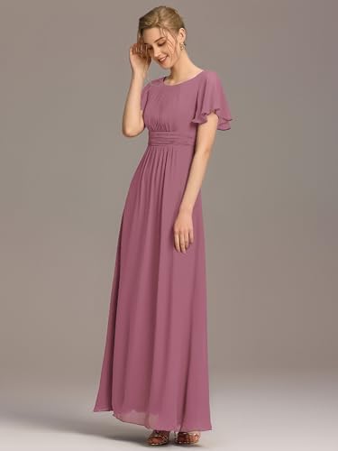 Image of Ever-Pretty Women's Spring Elegant Round Neck Short Sleeve Chiffon Empire Waist Floor Length Formal Dresses Bridesmaid Dress