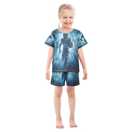 ALAZA American Football Player Blue Pajamas Set Short Sleeve Cotton Sleepwear Summer Pjs 2 Piece 5-14Y3