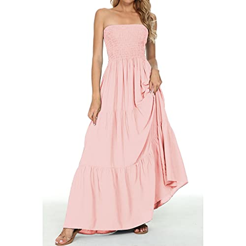 Image of Women's Summer Strapless Tube Top Maxi Dresses Off Shoulder Boho Beach Long Dress