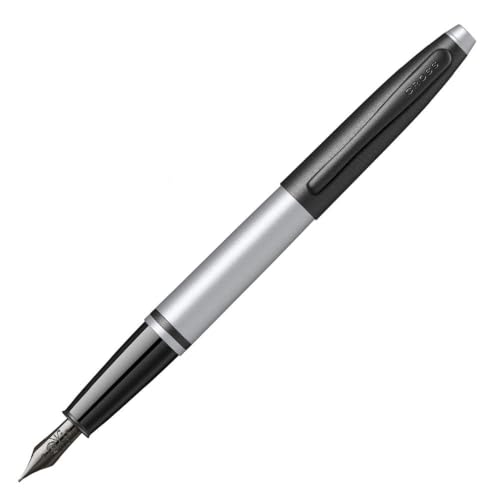 Image of Cross Calais Matte Gray & Black Refillable Fountain Pen - Medium Point, Black Ink, Smooth Writing, Presented in a Luxury Gift Box