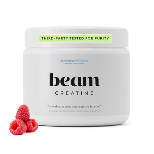 Image of BEAM Creatine Monohydrate Powder - 5g Micronized Creatine Monohydrate, Flavored Creatine for Women & Men, Muscle Strength, Growth & Cognitive Support, Blue Raspberry Flavor, 30 Servings