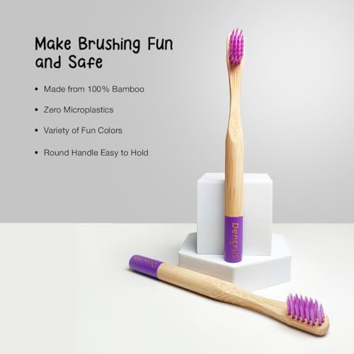 Image of Orby Kids Bamboo Toothbrush for Kids (Pack of 3) | Natural & Eco Friendly Oral Care | Soft Bristles Toothbrush for Toddler & Kid Dental Care | Organic Bamboo Handle - Lavender