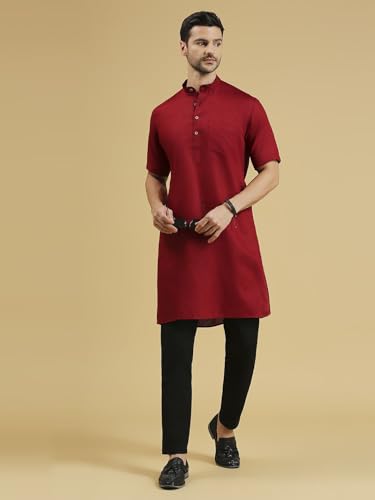 Image of Rajubhai Hargovindas Men's Pure Cotton Woven Design Half Sleeve Kurta