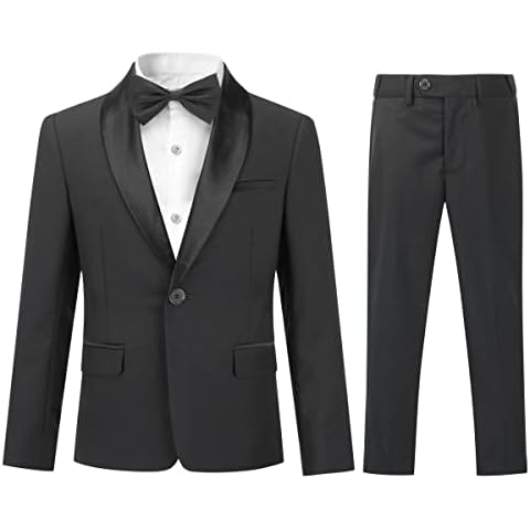 Sliktaa Boys Suits 2 Pieces Slim Fit One Button Notched Lapel Tuxedo Suits Wedding Performance Party Formal WearBlazer and Trousers, Black, 16 Years Cover