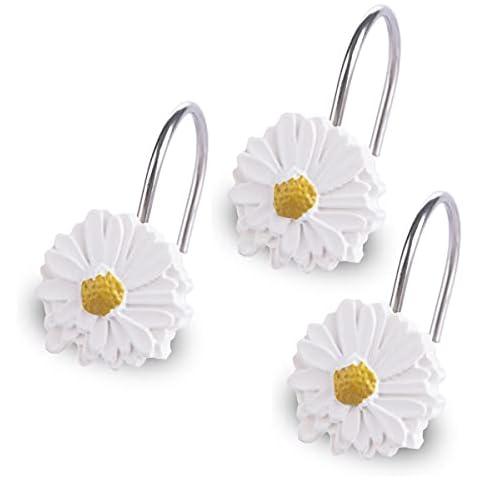 Dimaka Shower Curtain Hooks,Stainless PC Rust Proof Home Decorative (White/Daisy) Cover