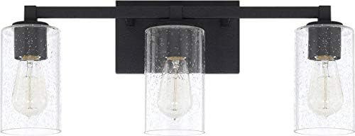 Capital Lighting 119831BI-435 Ravenwood Clear Seeded Glass Bath Vanity Wall Mount, 3-Light 300 Total Watts, 10"H x 23"W, Black Iron