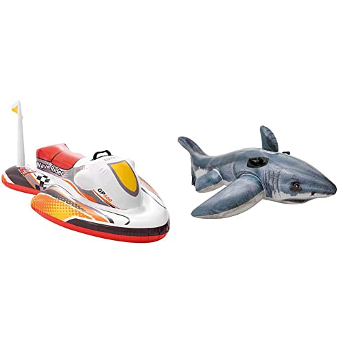 Intex 57520NP - Wave Rider Ride-On, 117 x 77 cm & Great White Shark - Aufblasbarer Reittier - 173 x 107 cm
